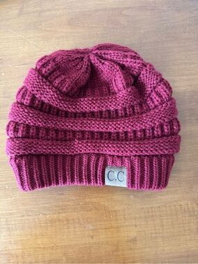C.C Knit Beanie - Wine Colored Ribbed Beanie